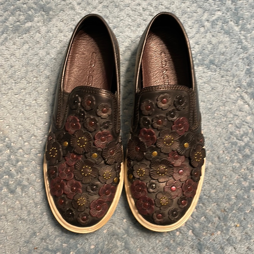 Coach Tea Rose Sneakers, Black, 8.5B